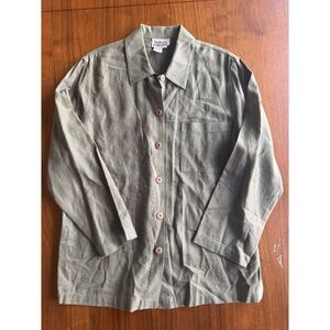 Style & Co Collection Women's Olive Green Linen Blend Button Down - Size 8